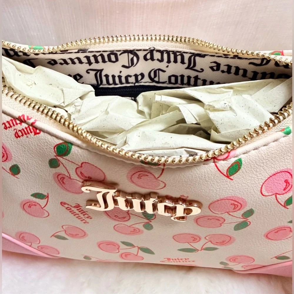NEW Juicy Couture White Pink Cherry Girl Shoulder Bag